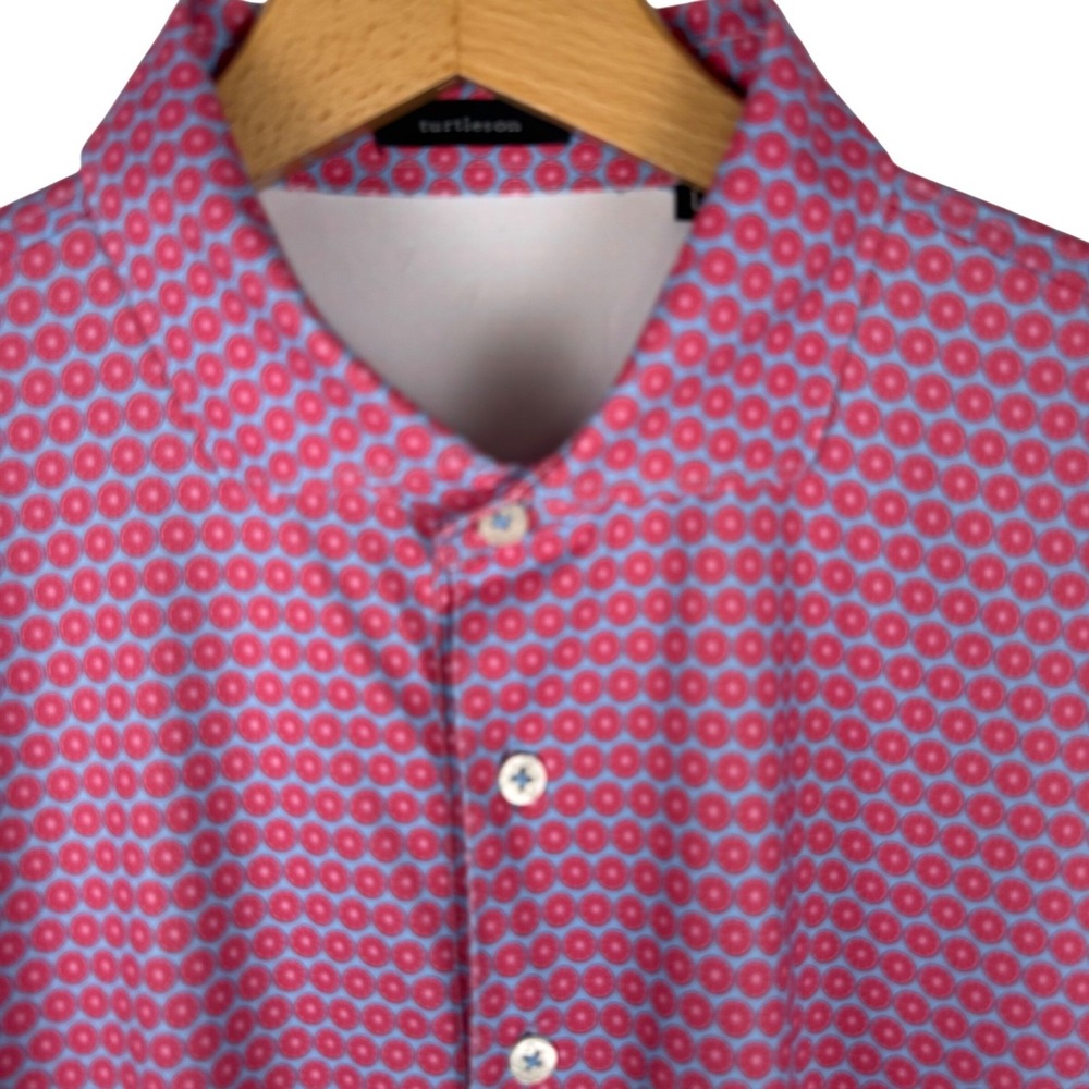 Turtleson Polo Shirt Mens Large Pink Print Golf Performance Short Sleeve Stretch